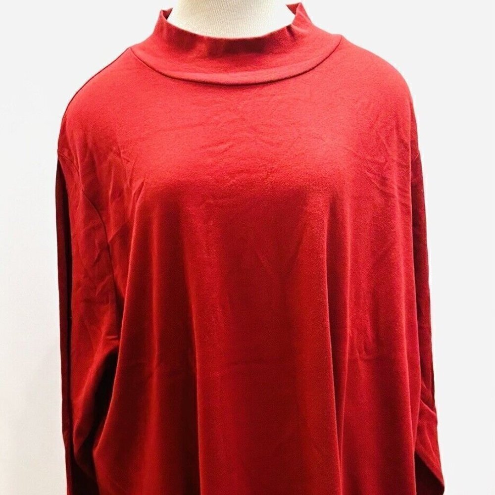 NWT CROFT & BARROW Women Long Sleeve Pullover Mock Neck Red Cotton Shirt Size 4X